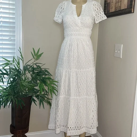 ANTHROPOLOGIE The Somerset Collection Eyelet Edition Maxi Dress White Size XXS - Picture 10 of 15